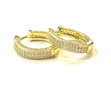 Vermeil over sterling silver all sided pave cz hoop earrings.