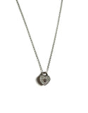 Sterling silver chain necklace with a cubic zirconia pave heart lock pendant.