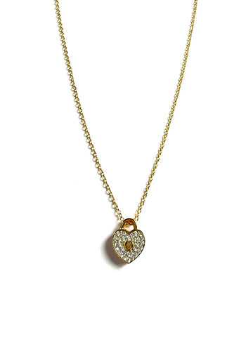Vermeil over sterling silver chain necklace with a cubic zirconia pave heart lock pendant.