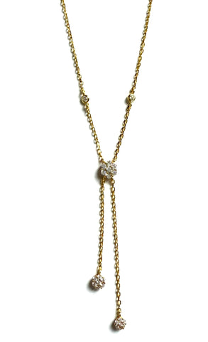 Vermeil over sterling silver cluster Flower Station lariat necklace with two dangling small cluster flowers