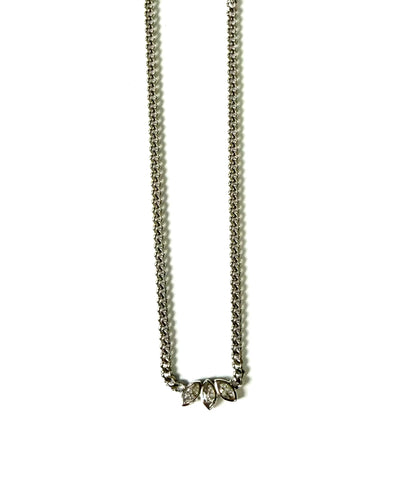Sterling silver herringbone chain with Cubic Zirconia  triple marquis bezel pendant.