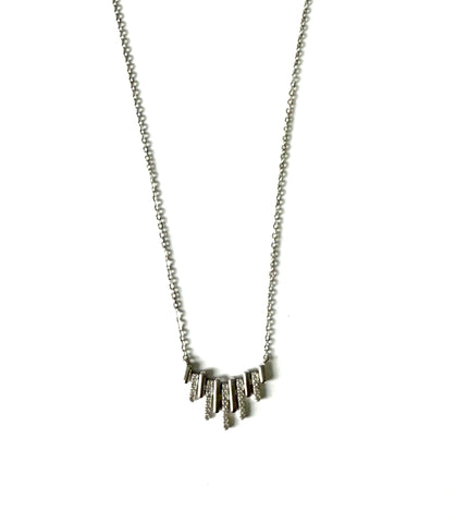 Sterling silver chain necklace with an up down pendant with cubic zirconia stones.