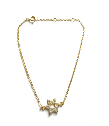 Vermeil over sterling silver chain bracelet with a cubic zirconia Star of David.