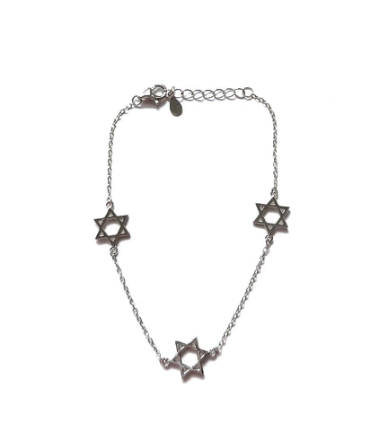 Sterling silver chain bracelet with three silver Star of David's.  