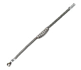 Sterling silver cuban chain bracelet with a cubic zirconia cuban chain bar.