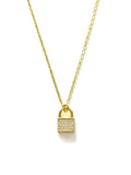 Vermeil over sterling silver chain necklace with a cubic zirconia lock pendant.