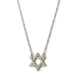 Sterling silver chain necklace with a cubic zirconia Star of David pendant.