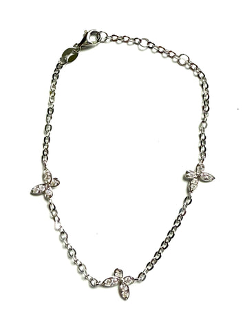 Sterling silver chain bracelet with three cz butterflies.