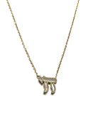 Vermeil over sterling silver chain necklace with a mother of pearl and cz chai pendant.