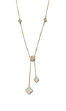 Vermeil over sterling silver clover lariat necklace with cubic zirconia stones.