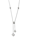 Sterling silver clover lariat necklace with cubic zirconia stones.