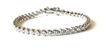 Sterling silver tennis bracelet with 2.5 mm round bezel set cubic zirconia stones.