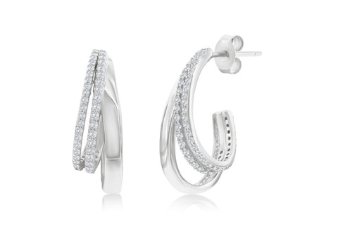 Sterling silver triple row cz earrings.