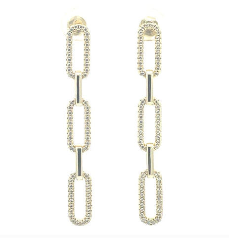 Vermeil over sterling silver paperclip cz drop earrings.