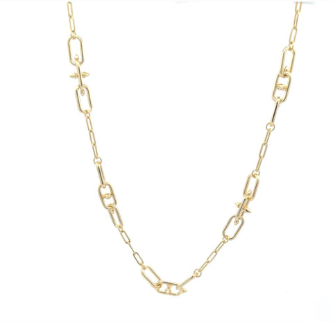 Vermeil over sterling silver mixed link paperclip necklace.