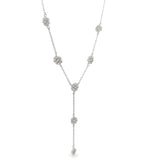 Sterling silver cz cluster flower lariat necklace.