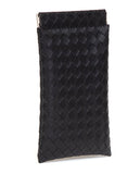 Black basketweave squeeze top closure eye glass case.