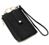 Black basketweave wristlet with card holder and zip up wallet .     