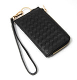 Black basketweave wristlet with card holder and zip up wallet .     