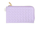 Lavender basketweave faux leather wristlet with card holder and zip up wallet.     