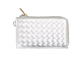 Silver basketweave faux leather wristlet with card holder and zip up wallet.     