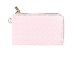 Pink basketweave faux leather wristlet with card holder and zip up wallet.  