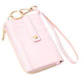 Pink basketweave faux leather wristlet with card holder and zip up wallet.  