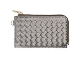 Bronze basketweave faux leather wristlet with card holder and zip up wallet .  
