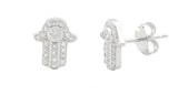 Sterling silver cz hamsa stud earrings.