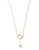 Vermeil over sterling silver open small lariat necklace with a small open circle at the bottom.