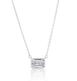 Sterling silver chain necklace with a cz rectangle pendant.