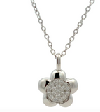 Sterling silver chain necklace with a flower pendant with Moissanite stones.