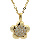 Vermeil over sterling silver chain necklace with a flower pendant with Moissanite stones.