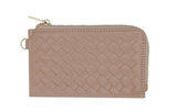 Cumin basketweave faux leather wristlet with card holder and zip up wallet .  