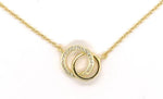 Vermeil over sterling silver necklace with a double circle pendant adorned with cubic zirconia stones, attached to a spring ring clasp.
