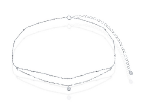 Sterling silver  Double Strand Beads By The Yard and Single Bezel Choker Necklace