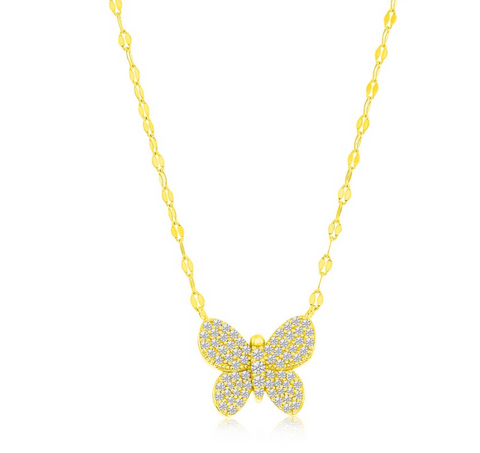 Vermeil over sterling silver cz butterfly on a mirror chain