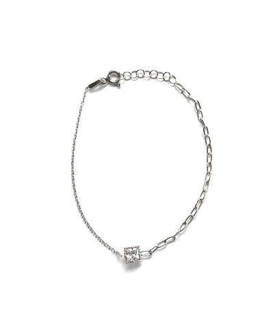 Sterling silver 1/2 chain adn 1/2 paperclip chain bracelet with a square cz.