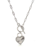 Akita Toggle Necklace With CZ Ridged Heart