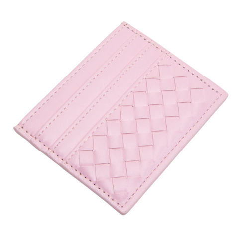 Kat Pink Basketweave Card Holder