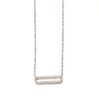 Sterling silver cz open curved corner bar necklace.