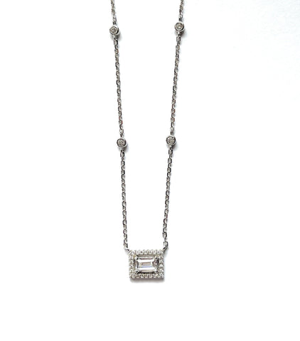 Sterling silver CZ rectangle halo with CZ by the yard necklace.