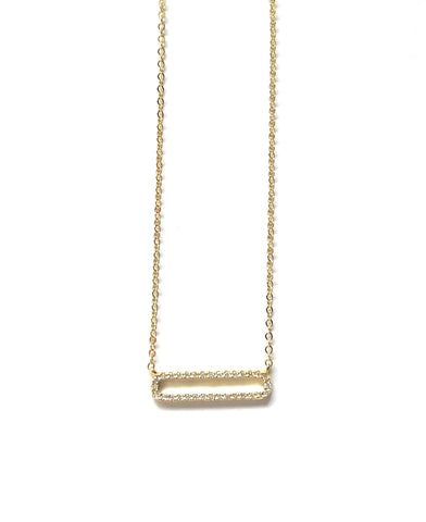 Vermeil over sterling silver cz open curved corner bar necklace.