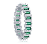 Evie Emerald Colored  Round & Emerald Cut Eternity Band Ring