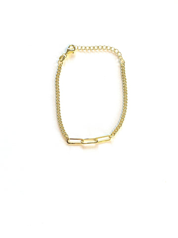 Vermeil over sterling silver chain bracelet with three links in the middle.   