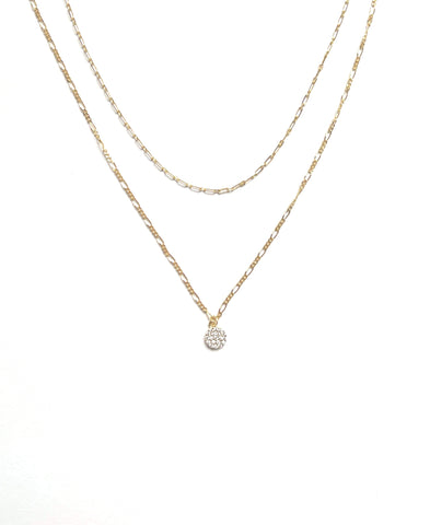 Vermeil over sterling silver with a mini cz pave disc necklace on a double chain.