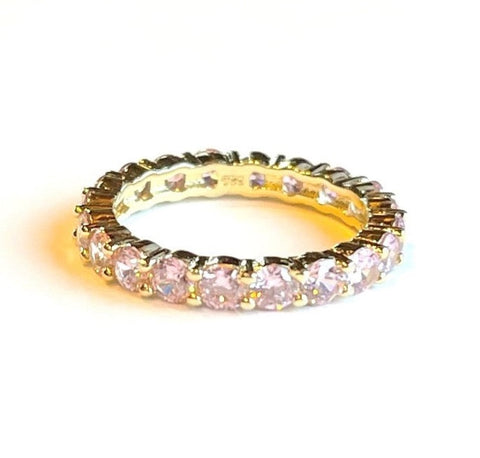 Vermeil over sterling silver eternity band with round pink cz stones