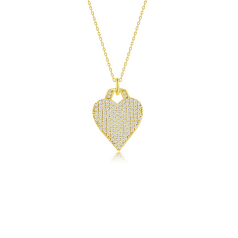 Vermeil over sterling silver micro pave cz heart necklace.