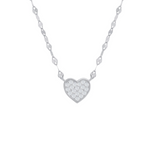 Sterling silver mirrored chain with  a cz pave heart pendant.    This necklace is choker length and can be extended to 17 inches.