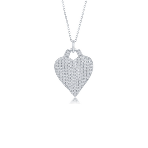 Sterling silver micro pave cz heart necklace